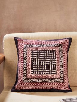 Fabindia - Red Anika Bagh Printed Jaal Cotton Cushion Cover (16X16 Inches)