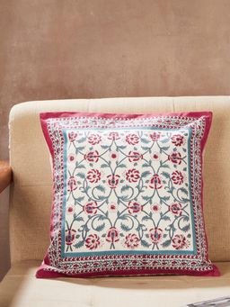 Fabindia - Red Nazm Hand Block Printed Cotton Cushion Cover (16X16 Inches)