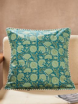 Fabindia - Teal Ambara Jaal Printed Cotton Cushion Cover (20X20 Inches)