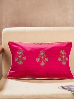 Fabindia - Pink Naisha Embroidered Cotton Silk Cushion Cover (12X20 Inches)