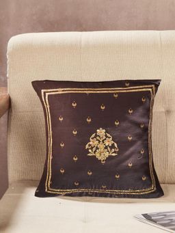 Fabindia - Brown Saira Embroidered Cotton Silk Javish Cushion Cover (12X12 Inches)