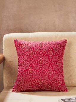 Fabindia - Pink Naisha Embroidered Cotton Silk Cushion Cover (16X16 Inches)