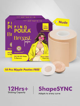 Pinq Polka - Breast Lift Tape Nude 7.5cm wide (2Pcs) Body tape & Reusable Nipple Cover Pasties Nude (1 Pair)