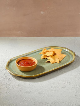 Fabindia - Onam Ceramic Chip N Dip Platter & Bowl (Set Of 2)