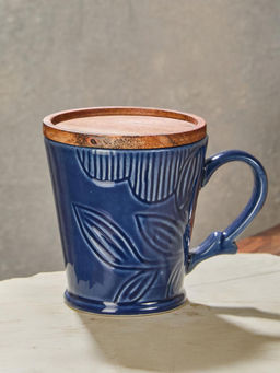 Fabindia - Navy Blue Ivaan Ceramic Mug with Lid