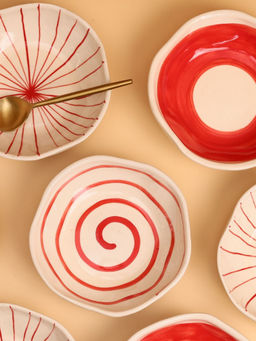 WEAVING HOMES - Red Printed Bowls - Set Of 3
