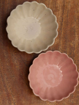 WEAVING HOMES - White & Pink Flower Ice Cream Bowl - Set Of 2