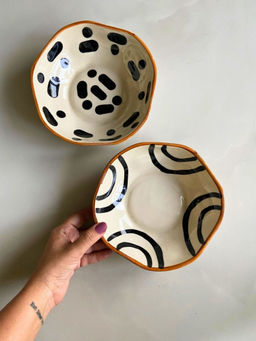 WEAVING HOMES - Black Abstract & Black Blocks Bowls - Set Of 2