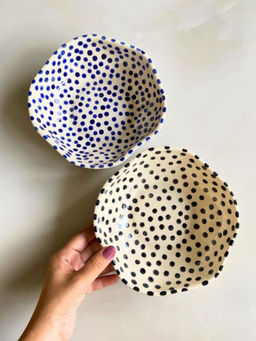 WEAVING HOMES - Black & Blue Polka Bowls - Set Of 2