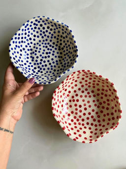 WEAVING HOMES - Red & Blue Polka Bowls - Set Of 2
