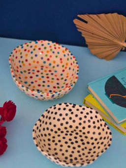 WEAVING HOMES - Colorful & Black Polka Bowls - Set Of 2