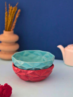 WEAVING HOMES - Red & Blue Diamond Bowls - Set Of 2