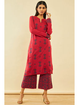 Soch - Womens Red Woven Design Winter Kurta (Set of 2)