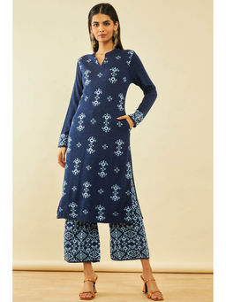Soch - Womens Blue Woven Design Winter Kurta (Set of 2)