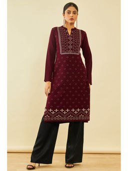 Soch - Womens Maroon Woven Winter Kurta