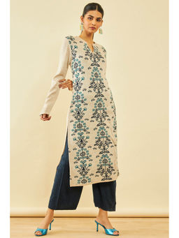 Soch - Womens Beige Woven Design Winter Kurta
