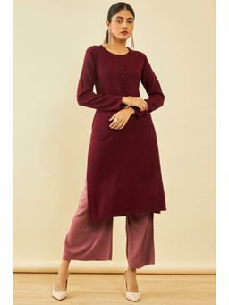 Soch - Womens Maroon Woven Design Winter Kurta