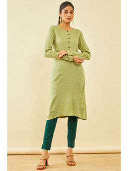 Soch - Womens Green Woven Design Winter Kurta