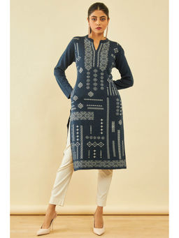 Soch - Womens Blue Ethnic Motifs Winter Kurta
