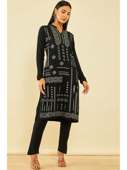 Soch - Womens Black Ethnic Motifs Winter Kurta