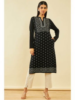 Soch - Womens Black Geometric Pattern Winter Kurta