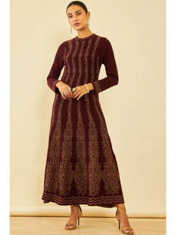 Soch - Womens Wine Ethnic Motifs Winter Dress