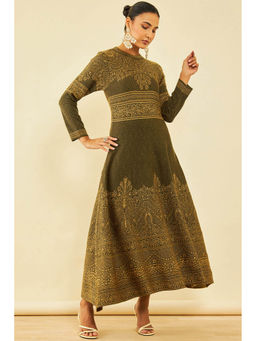 Soch - Womens Olive Ethnic Motifs Winter Dress