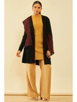 Soch - Womens Black Woven Design Shrug with Muffler