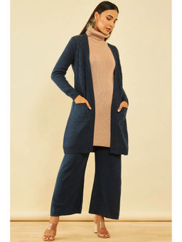 Soch - Womens Navy Blue Woven Design Winter Shrug
