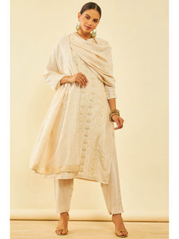 Soch - Womens Beige Tussar Silk Embroidered Suit with Sequins (Set of 3)