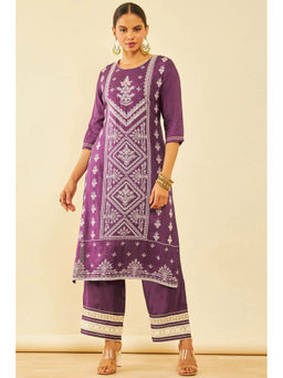 Soch - Womens Purple Cotton Embroidered Kurta with Sequins (Set of 2)