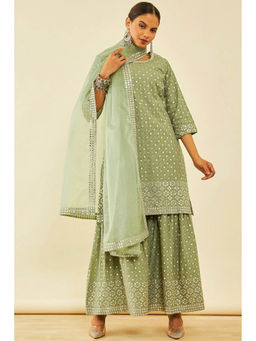 Soch - Womens Olive Cotton Suit (Set of 3)