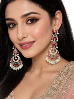 OOMPH - Moti Manik Jadau Long Chandbali Earrings