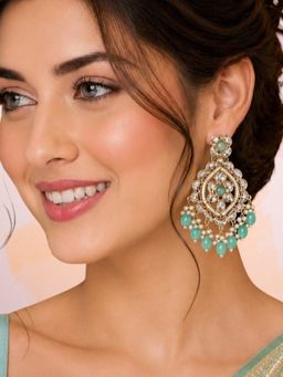 OOMPH - Turquoise Firozi Blue Kundan and Pearls Drop Earrings
