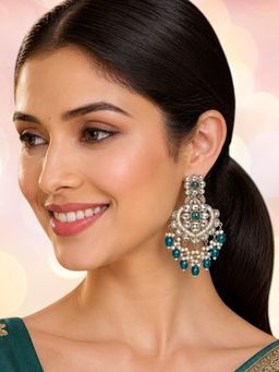 OOMPH - Rama Green Kundan and Pearls Drop Earrings