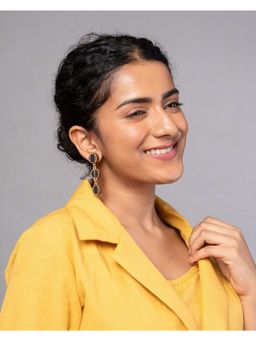 WHE - Black Repurposed Fabric and Wood Connecting Round Earrings