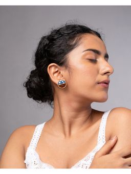 WHE - Indigo Blue Repurposed Fabric and Wood Earrings