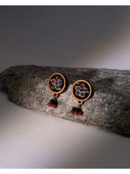 WHE - Ajrakh Black Repurposed Fabric and Wood Earrings