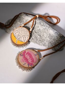WHE - 2 in 1 Pink Repurposed Fabric and Wood Round Necklace