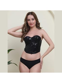 PrettyCat - Women Lightly Padded Partywear Corset Bra and Panty