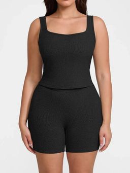 Shop The Edit - Women Black Solid Tank Top and Shorts