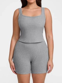 Shop The Edit - Women Grey Solid Tank Top and Shorts