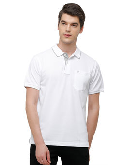 Classic Polo - Men Cotton Blend Solid Half Sleeve Regular Fit Polo Neck White Color T-Shirt