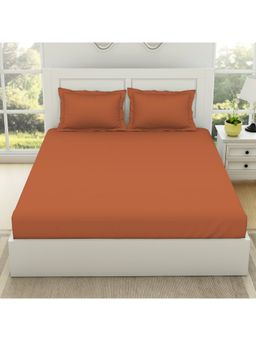 SPACES - Everyday Essentials 100% Cotton Fitted Bedsheet Brown with 2 Pillow Covers (King)