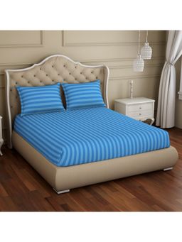 SPACES - Skyrise 100% Cotton Fitted Bedsheet Light Blue with 2 Pillow Covers (King)