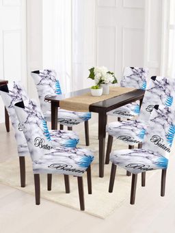 Cortina - Non-Slip Dining Chair Cover Set of 6 Abstract Printed - White & Lavender