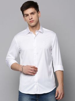 SHOWOFFFF - Mens Spread Collar White Self Design Shirt
