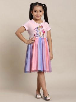 Kidsville - Barbie Printed Pink Dress For Girls