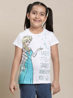 Kidsville - Frozen Printed White T-Shirt For Girls