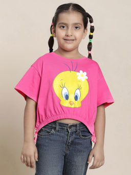 Kidsville - Looney Tunes Printed Pink T-Shirt For Girls